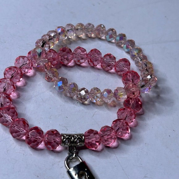 Pink Crystal Lock Charm Bracelet Set - Picture 3 of 3